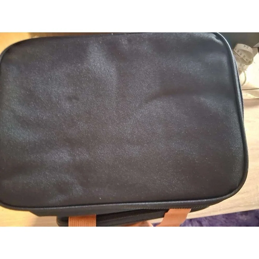 Black Insulated Lunch Bag Dual Compartment Cooler Tote with Brown Handles